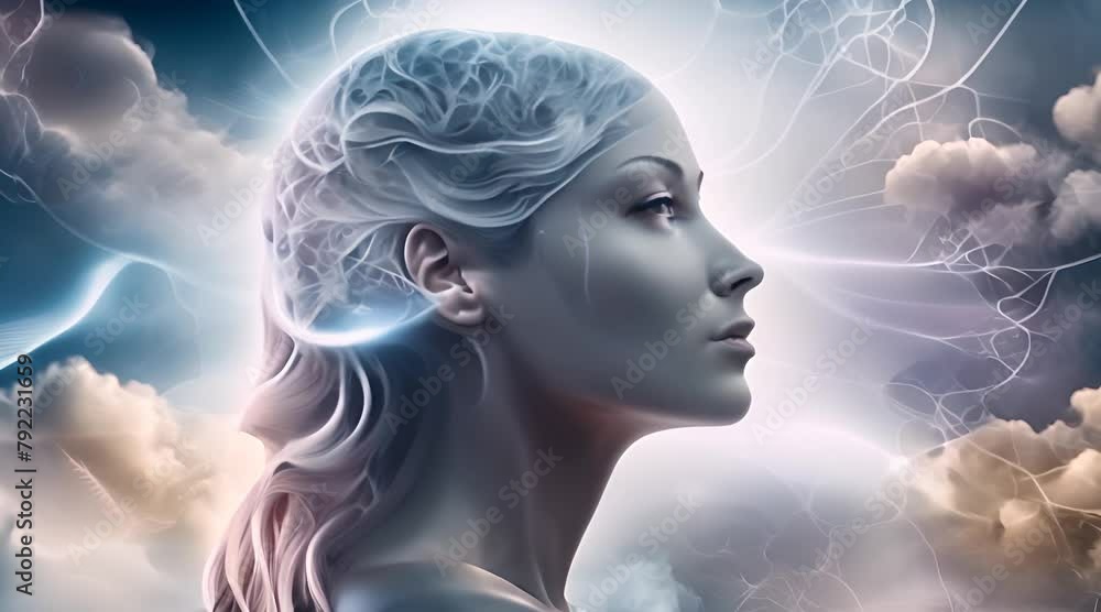 Complexity of abstract human anatomy with detailed 3D mockup highlighting the brain and cells Complexity of abstract human anatomy with detailed 3D mockup highlighting the brain and cells