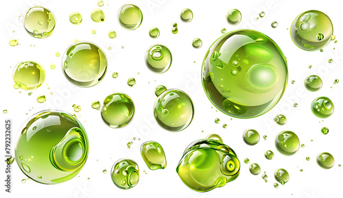  multiple green oil droplets on a white background photo