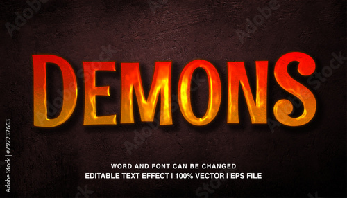 Demons editable text effect template, 3d bold glossy style typeface, premium vector