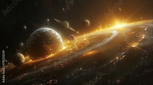 Solar system through the illuminator of a spaceship photo