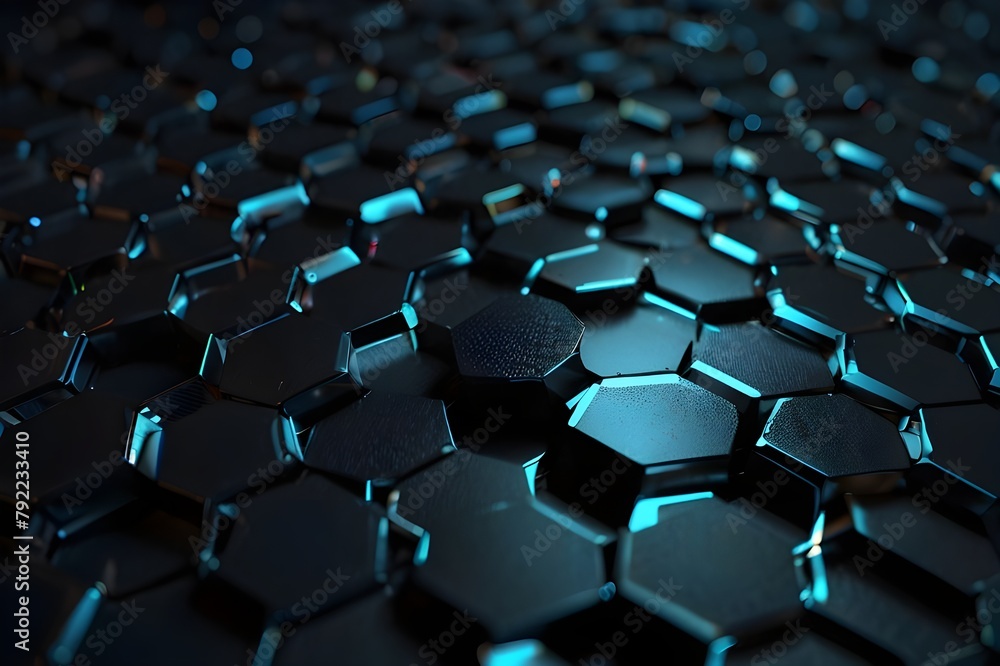 Abstract hexagonal geometric ultra wide background. Structure of lots of hexagons of carbon fiber with bright energy light breaking through the cracks. 3d rendering Generator AI Abstract hexagonal geometric ultra wide background. Structure of lots of hexagons of carbon fiber with bright energy light breaking through the cracks. 3d rendering Generator AI