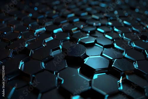 Abstract hexagonal geometric ultra wide background. Structure of lots of hexagons of carbon fiber with bright energy light breaking through the cracks. 3d rendering Generator AI 