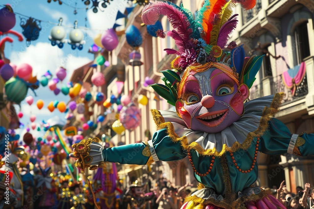 Fototapeta premium A lively street parade with colorful floats