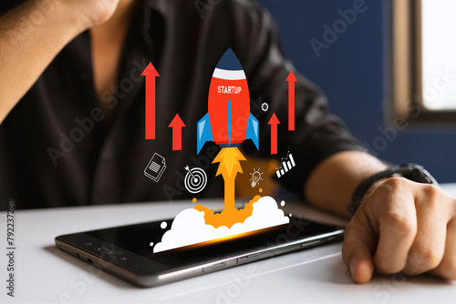 Businessman with Tablet, Strategy for Success & Growth Acceleration