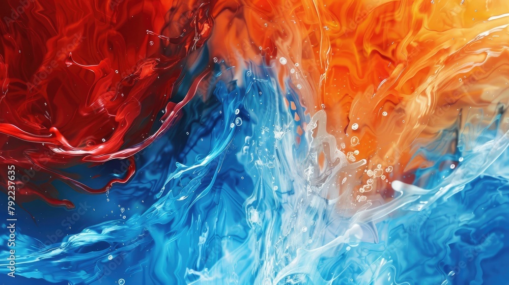 Artistic interpretation of red fire and blue water in abstract forms