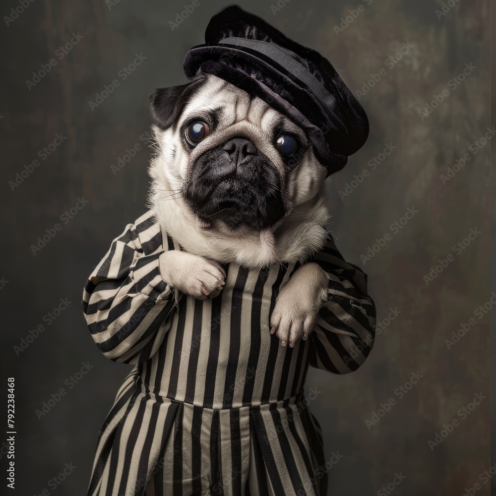 Obraz premium Pug in a mime artist costume performing in a street scene