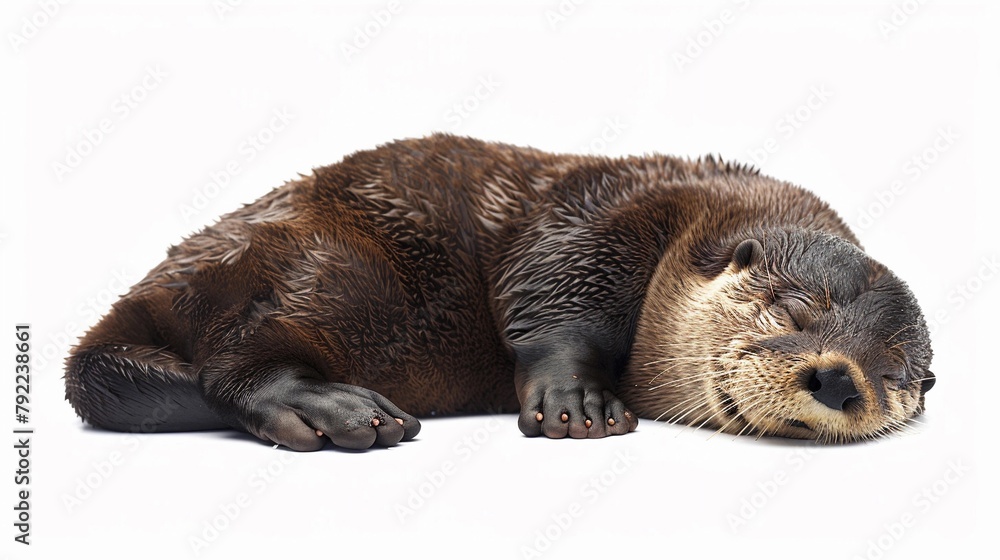 A sleeping otter, isolated on white background A sleeping otter, isolated on white background