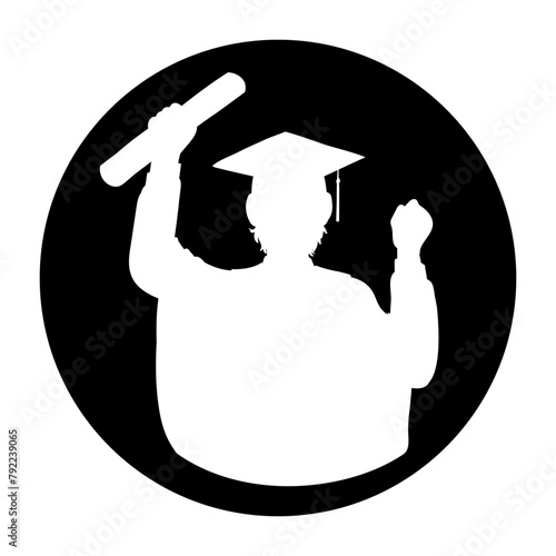 Happy male student graduation avatar with circle frame silhouette vector