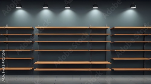 Creative vector illustration of empty store shelves .Generative AI © adan