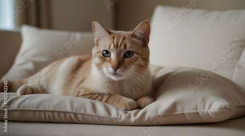 Colorpoint cat lying on a pillow in living room .Generative AI © adan