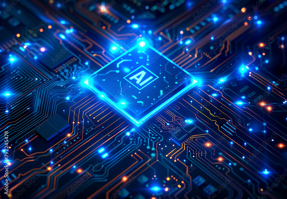 Fototapeta premium Photo of ai technology microchip background design with digital transformation concept