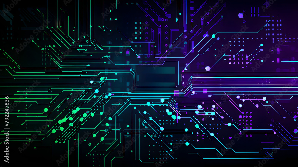 Fototapeta premium Digital technology neon abstract geometric circuit graphic poster web page PPT background