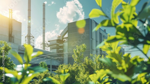 Modern power plant with tree, Green industry eco power for sustainable energy saving environmental plants