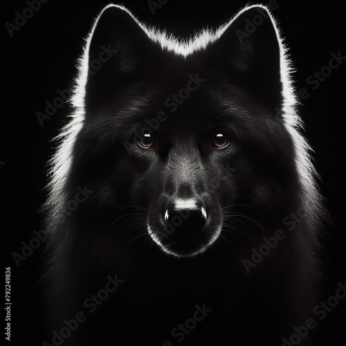 A wolf in front portrait, with the rim light. black and white © JetHuynh
