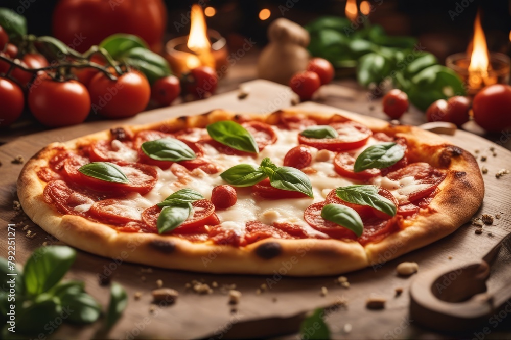'pizza margherita close fuoco selettivo ingredient flour water salt oil basil tomatoes pummarola olive mozzarella preparation cheese bake italy italian'