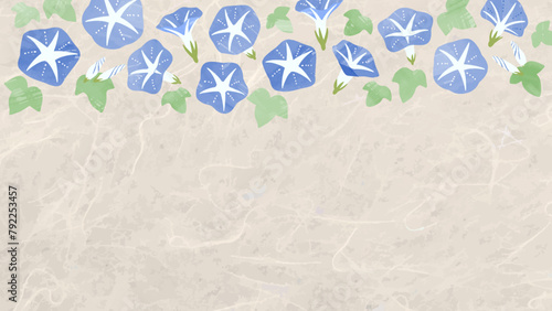 和風、和紙のアサガオのフレーム背景