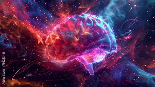  A 3D human brain is rendered as a hologram.