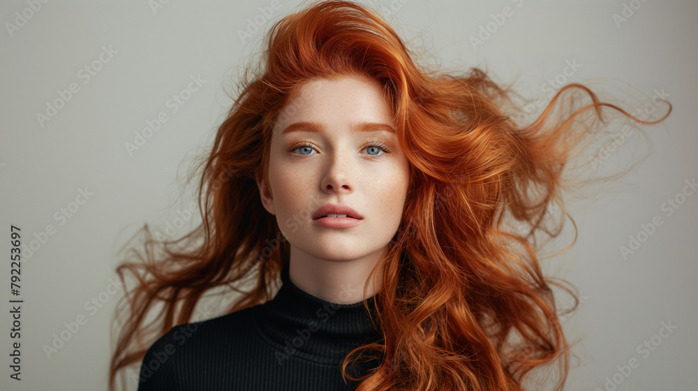 beautiful red haired woman with long wavy hairstyle beautiful red haired woman with long wavy hairstyle