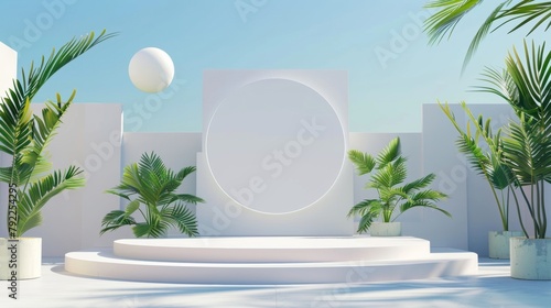 Blank mockup of a podium with sponsor logos and event branding for award ceremonies at the outdoor sporting event. . photo