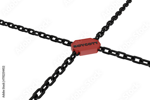 3d render of chain and boycott writing. concept illustration of blocking or prohibiting a product photo