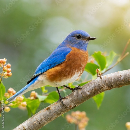 Gorgeous male eastern bluebird perched on a branch