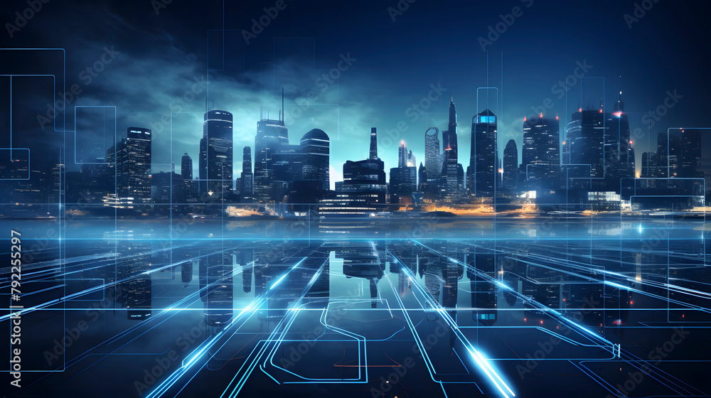 Digital technology dark blue modern city theme poster web page PPT background Digital technology dark blue modern city theme poster web page PPT background