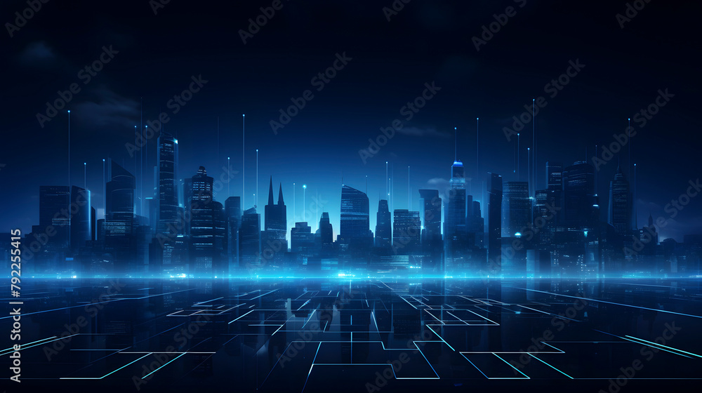 Digital technology dark blue modern city theme poster web page PPT background