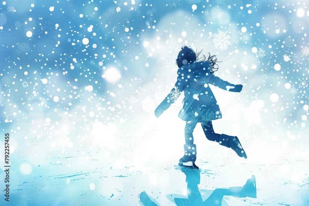 illustration of children's figure skating on the lake illustration of children's figure skating on the lake