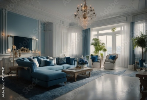 classic style concept resort vacation elegant blue interior summer White apartment