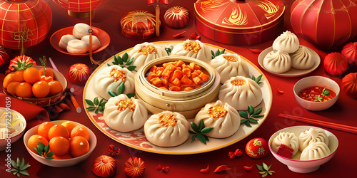 Tang yuansweet dumplings balls a traditional cuisine for midautumn dongzhi winter solstice and chine with red background photo