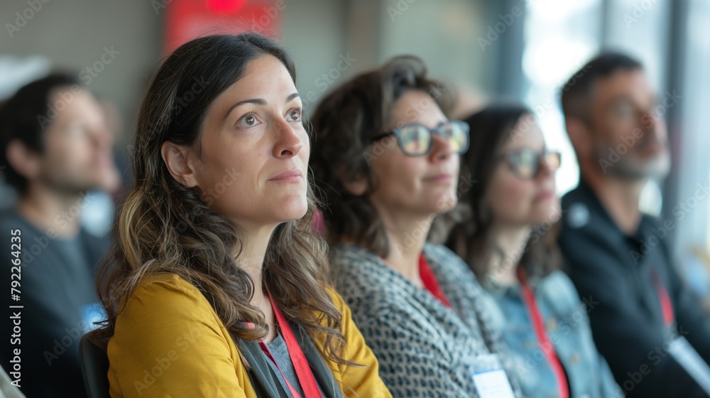 Focused audience attentively listening at a conference, engaging with educational content - Concept of professional development, adult education, and knowledge sharing