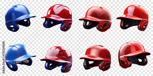 A collection of 3D renderings of baseball player helmets
