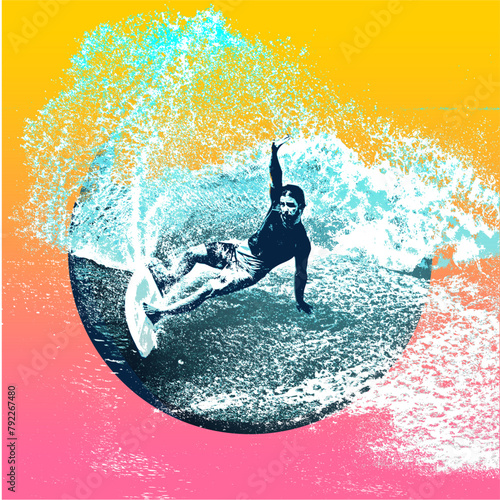 surf, ilustracion, olas, silueta, pegatina, surfista, vector	