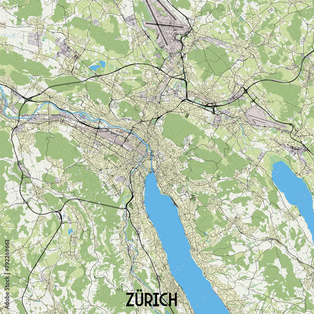Fototapeta premium Zurich, Switzerland map poster art