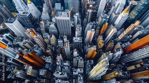 Captivating Aerial View of a Bustling Metropolis with Towering Skyscrapers and Intricate Urban Geometry