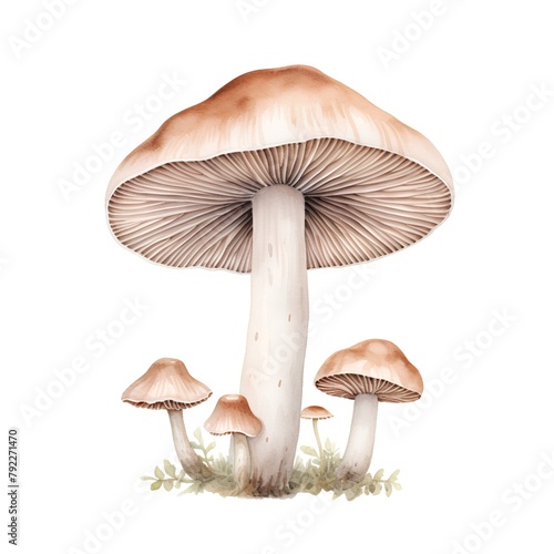 Watercolor illustration of mushrooms. Hand drawn isolated on white background.