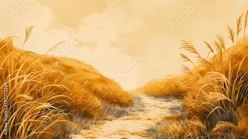 autumn landscape with a trail of grass illustration poster background
