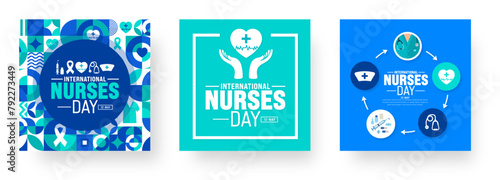 12 May is International Nurses Day social media post banner background template set. nurse dress, medical instrument, medicine, Medical and health care concept.