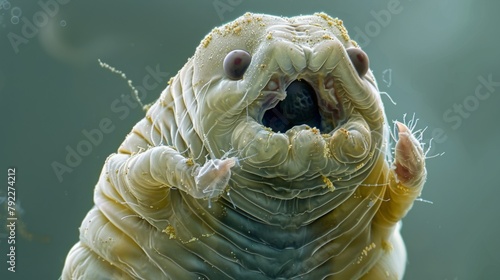 An enlarged view of a tardigrades mouth teeth and digestive tract giving insight into its unique omnivorous diet and secretions used