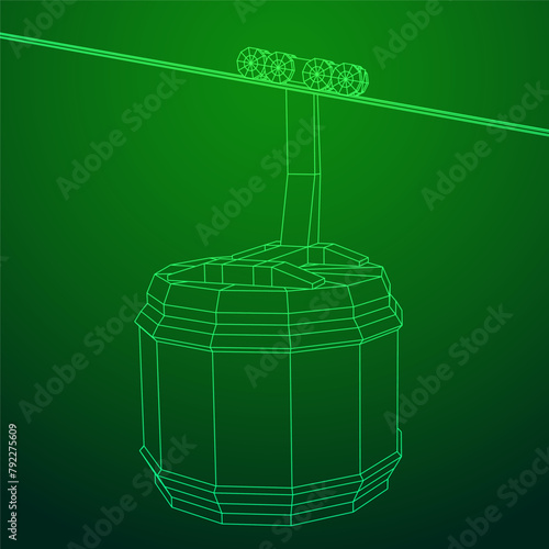 Cable car cabin gondola. Funicular simple cableway concept. Wireframe low poly mesh vector illustration