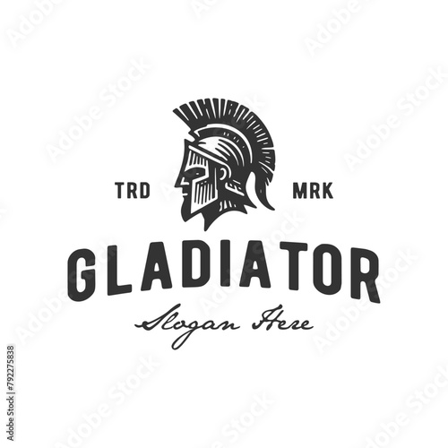 vintage logo sparta gladiator hand drawn vector illustration