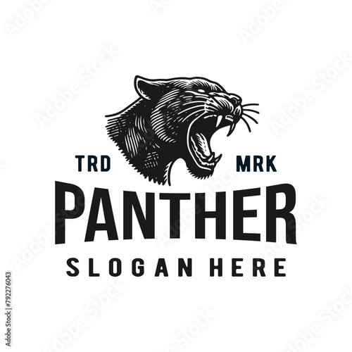vintage logo panther hand drawn vector illustration