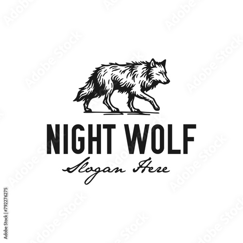 vintage logo wolf hand drawn vector illustration