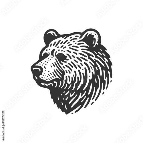 vintage head bear hand drawn vector logo illustration