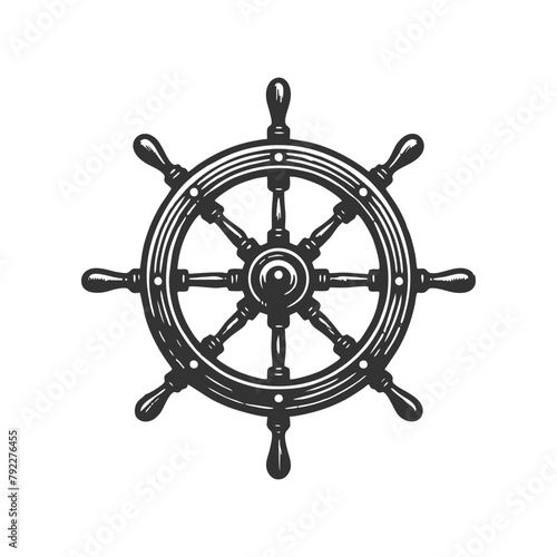 vintage hand drawn old steering wheel ship vector illustration
