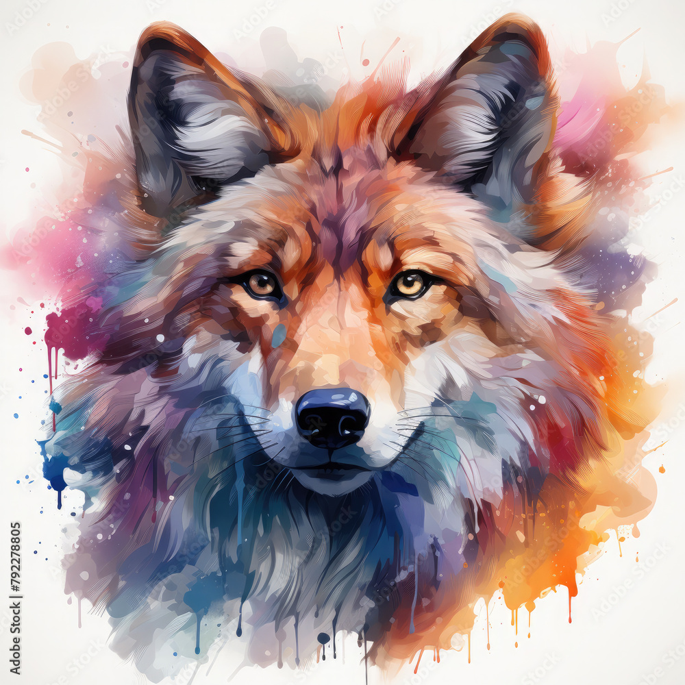 Naklejka premium Watercolor Wolf Head, clipart Illustration, Generative Ai