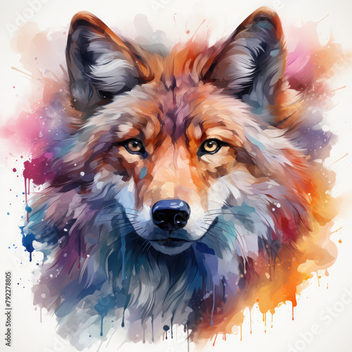 Watercolor Wolf Head, clipart Illustration, Generative Ai © SantoshArt