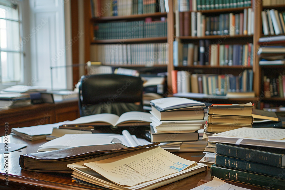 Academic books and research papers on a scholars desk focused study and discovery Academic books and research papers on a scholars desk focused study and discovery