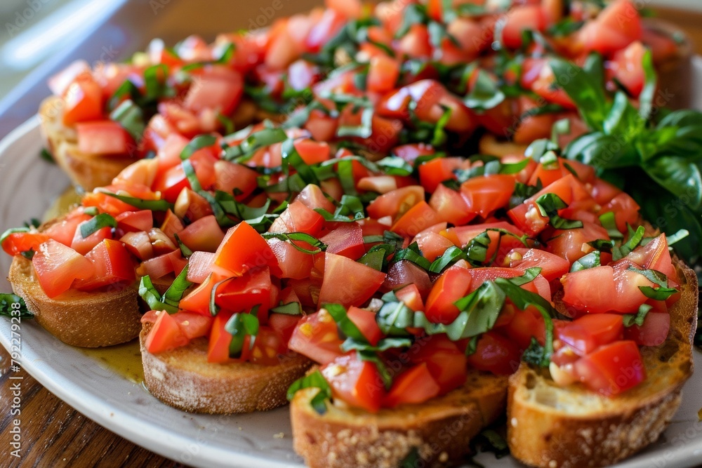 Bruschetta topped with diced tomatoes Bruschetta topped with diced tomatoes