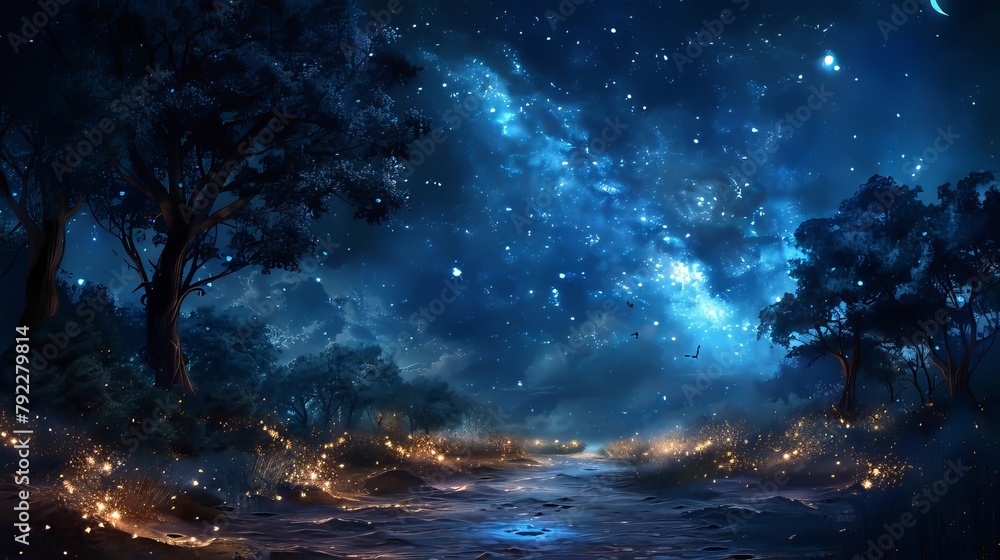 Obraz premium Forest Night Sky Full Of Stars